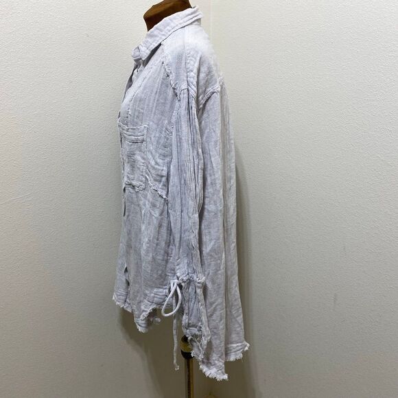 Free People We The Free Venice Linen Blend Button Down Shirt in Sand Size Small - Picture 5 of 10